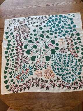 Floral Vine Silk Scarf in Green & White